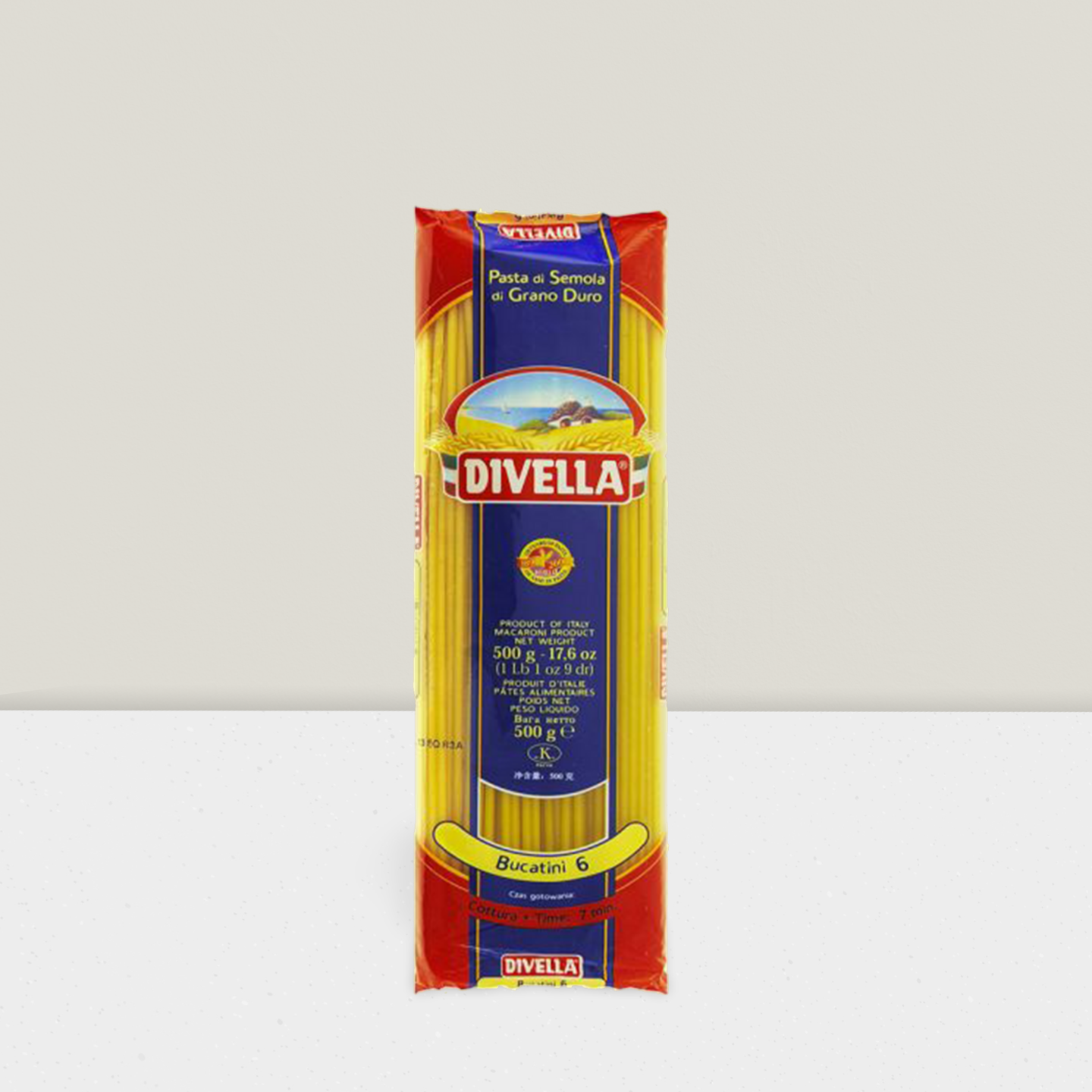 A pack of Bucatini pasta imported from Italy