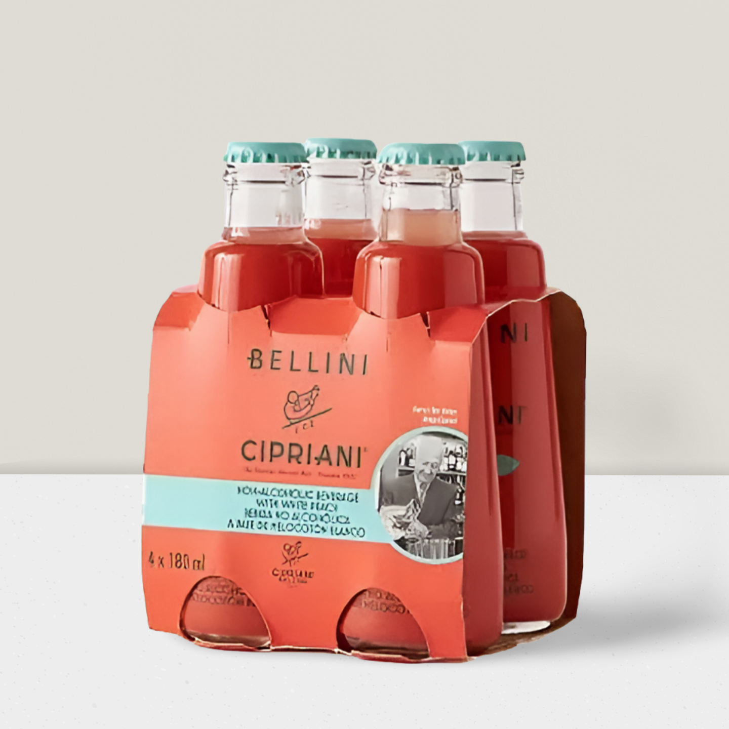 Pack of Cipriani Bellini drinks in a red box on a light background