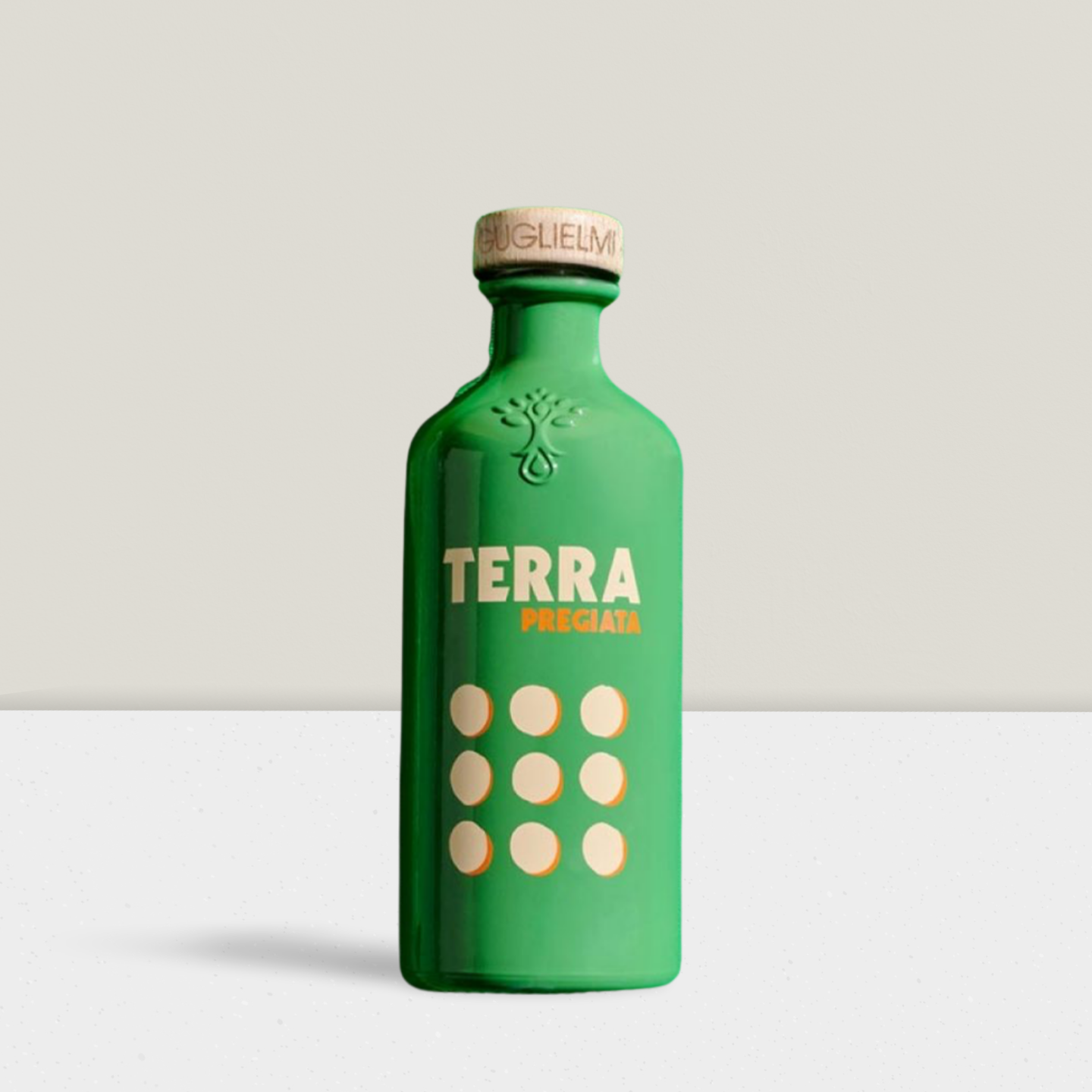 Terra Pregiata green bottle of EVOO