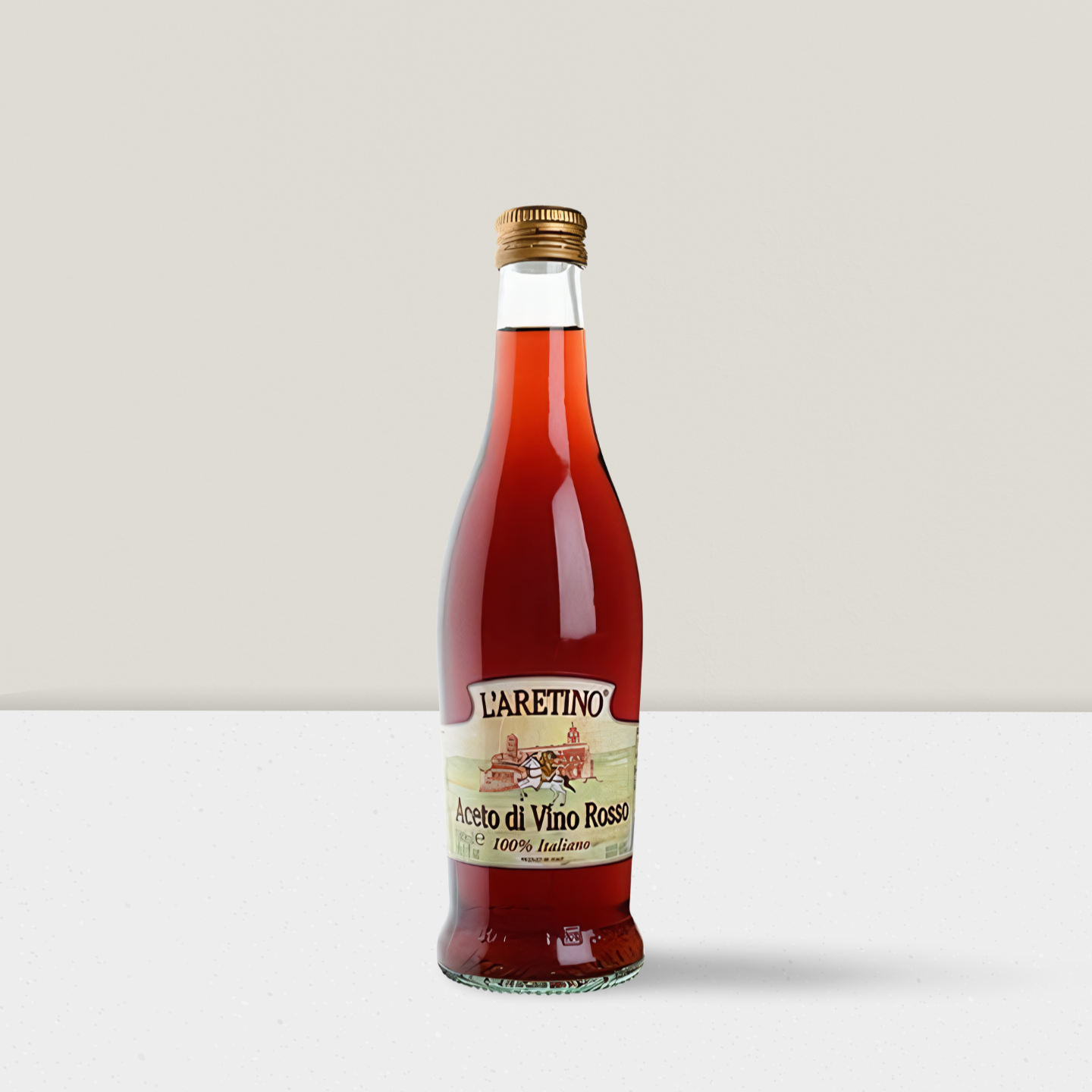 Bottle of L'Aretino Aceto di Vino Rosso on a white background