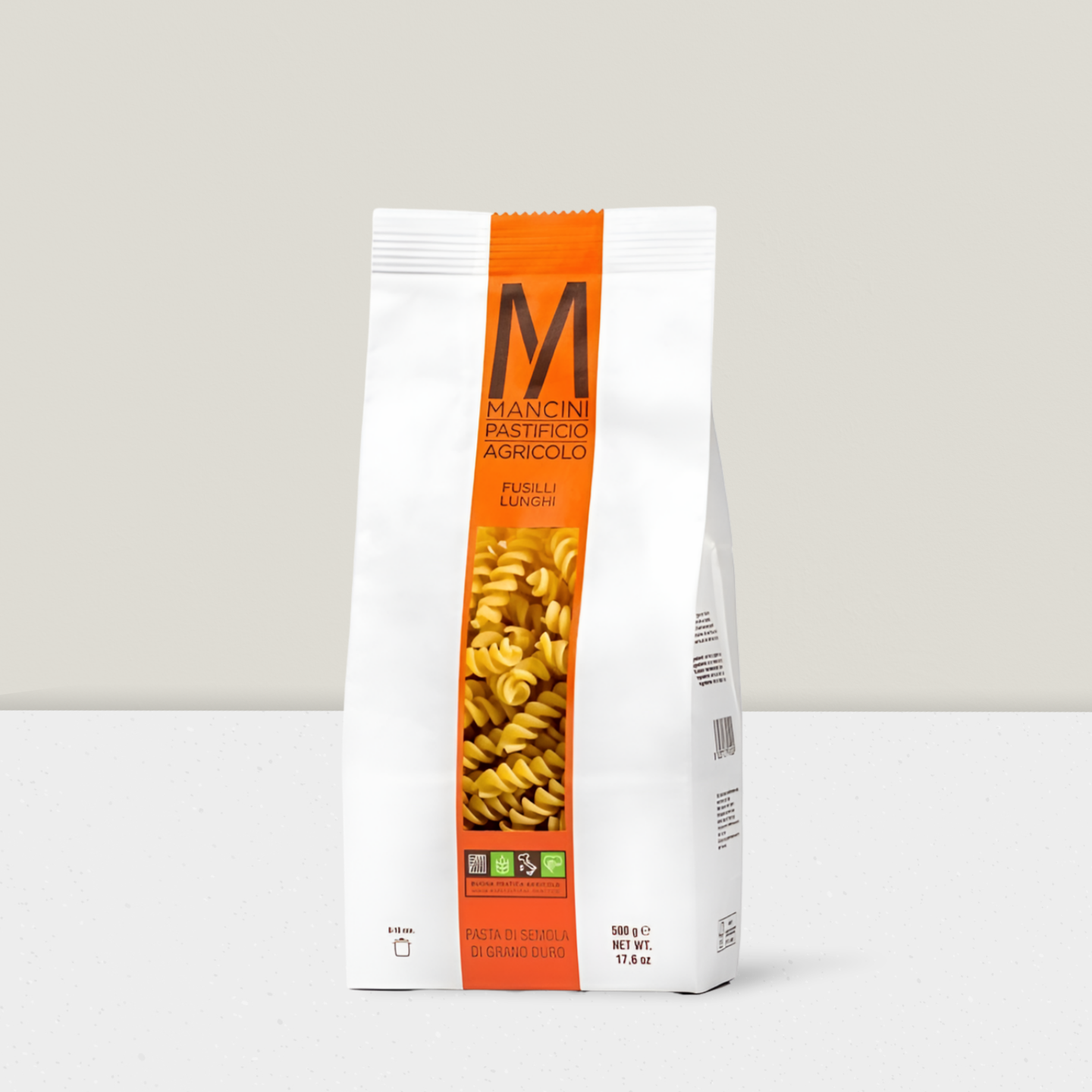 Mancini pasta packaging on a white background