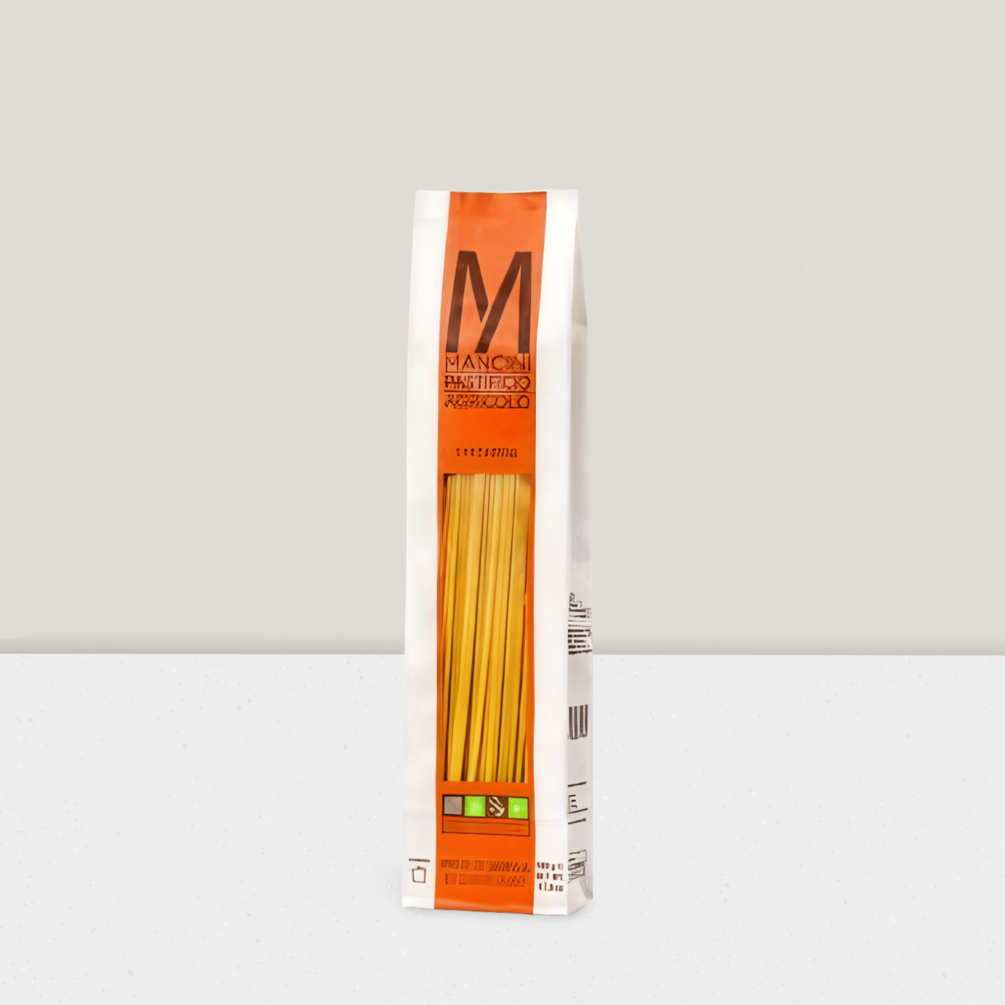 Box of Mancini pasta on a light gray background