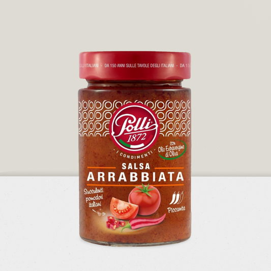 ready made pasta sauce with tomato and chilli in a glass jar