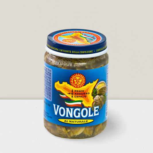 A jar of baby clams vongole without shells available from The Online Italian