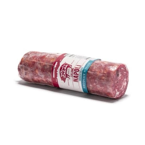 Rolled salami with 'Levoni' label on a white background