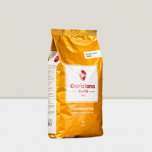 Orange coffee bag with 'Gariziana Caffè' branding on a light gray background
