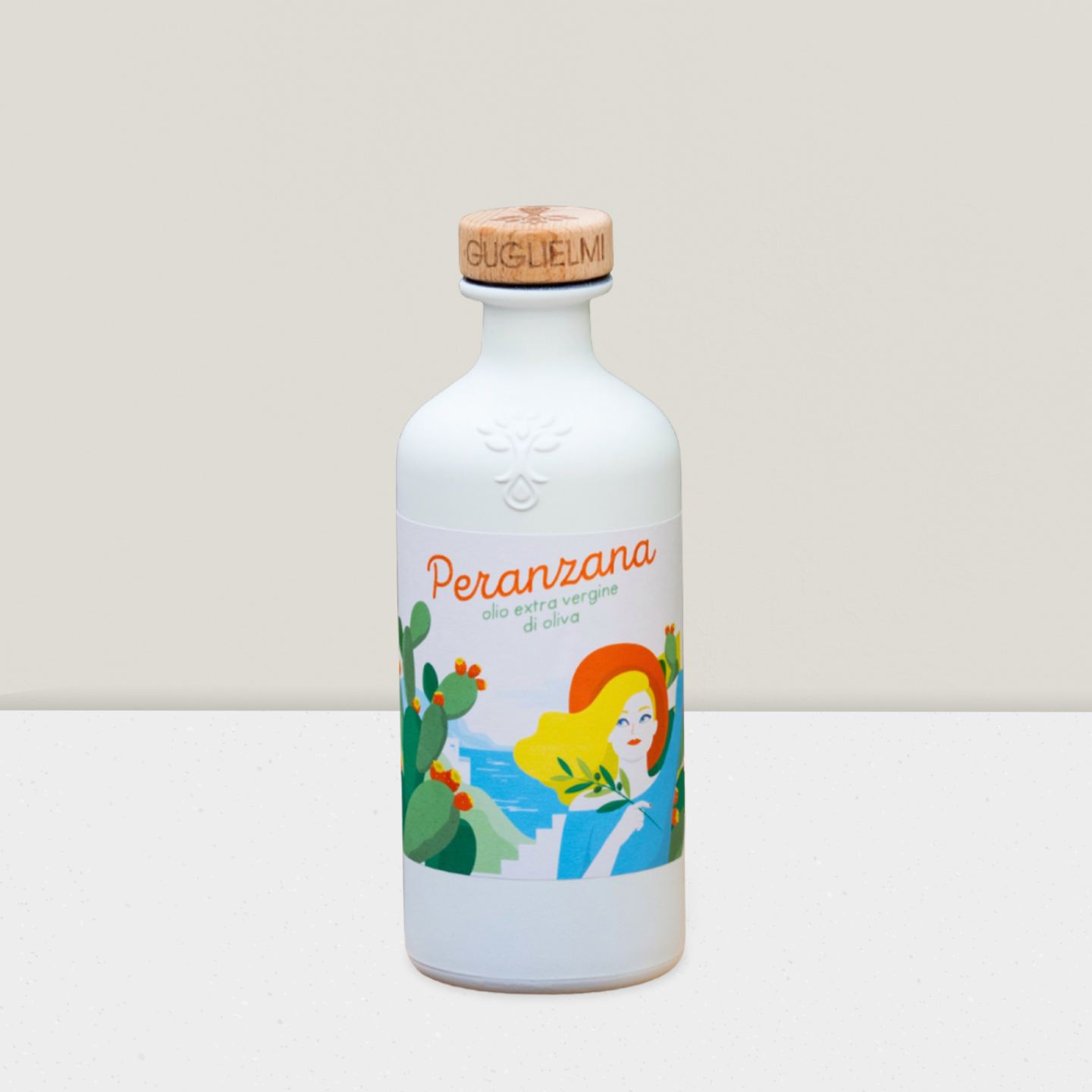 Peranzana bottle with colorful label on a white background
